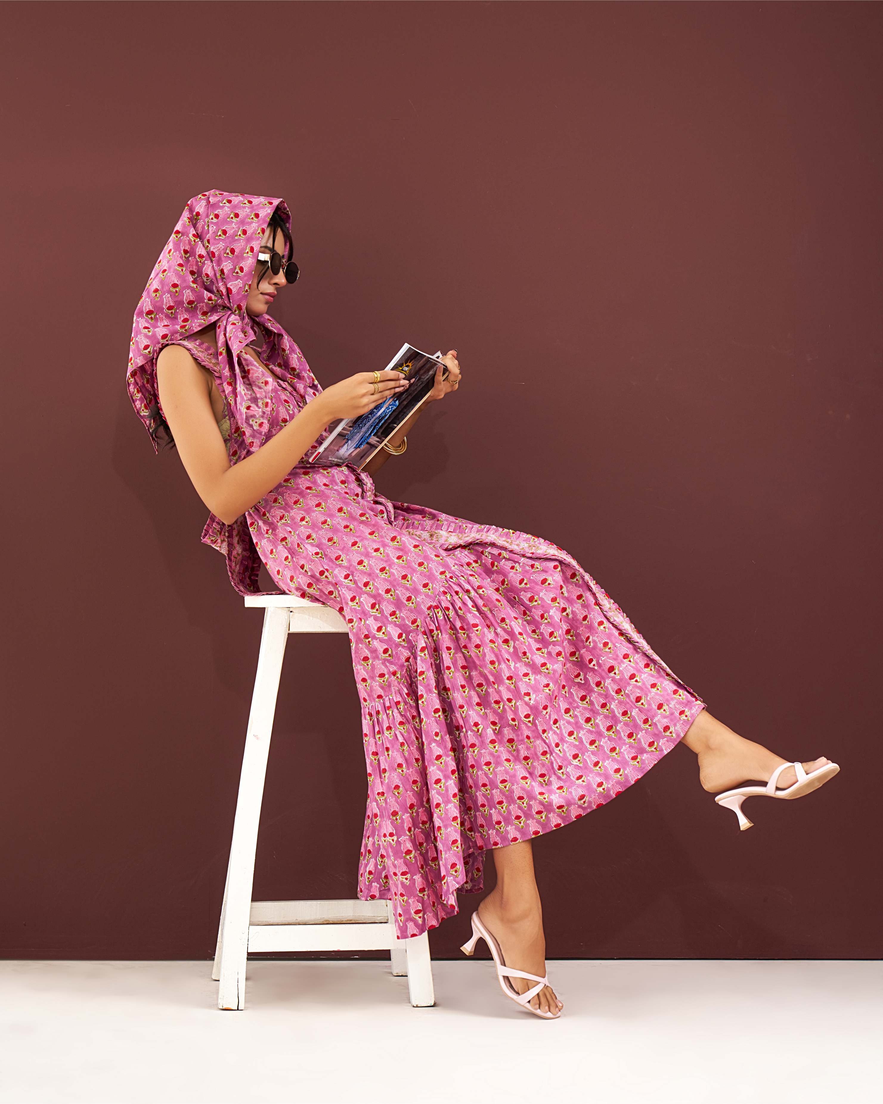 Mehbooba – Pink Handblock Maxi Dress