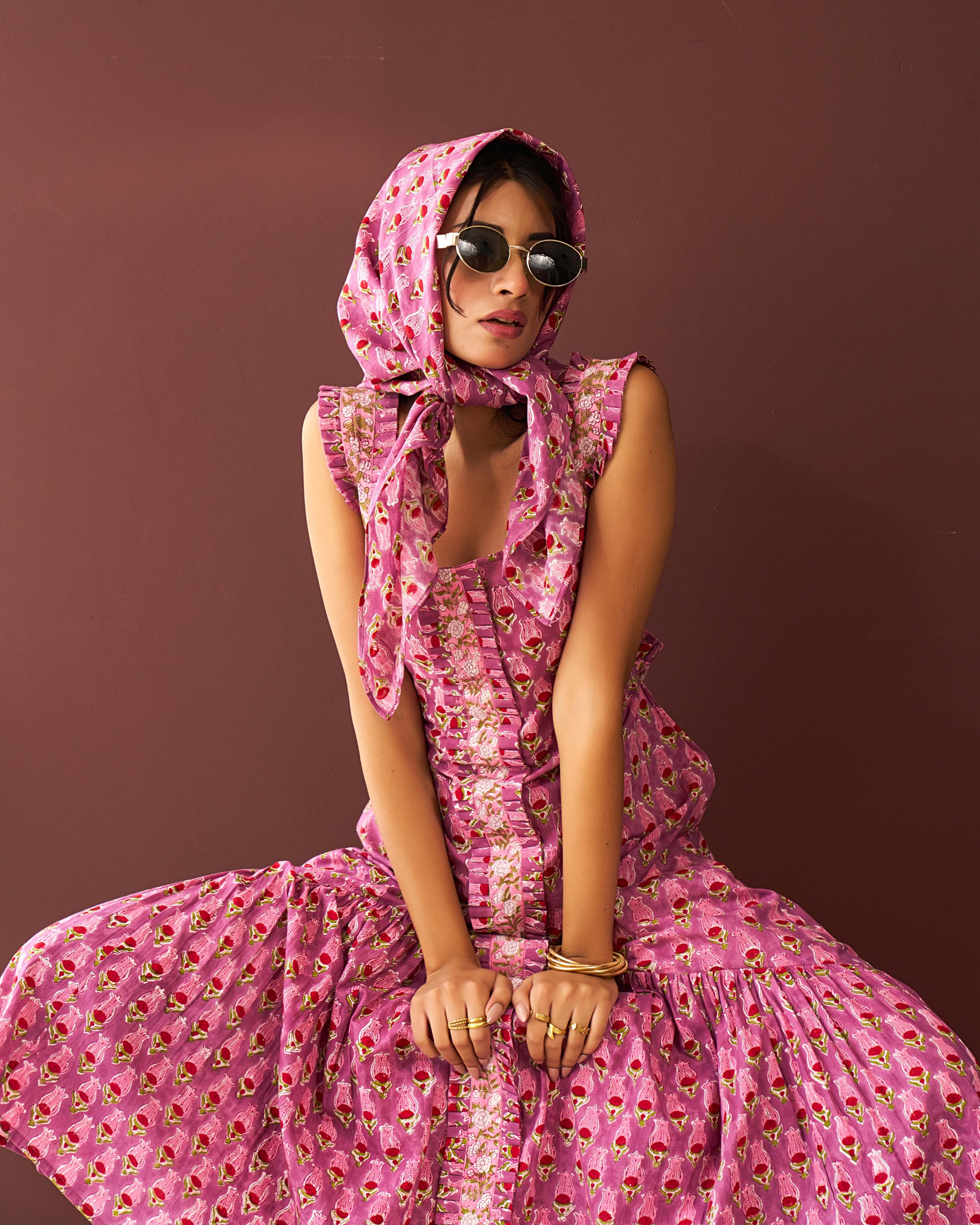 Mehbooba – Pink Handblock Maxi Dress