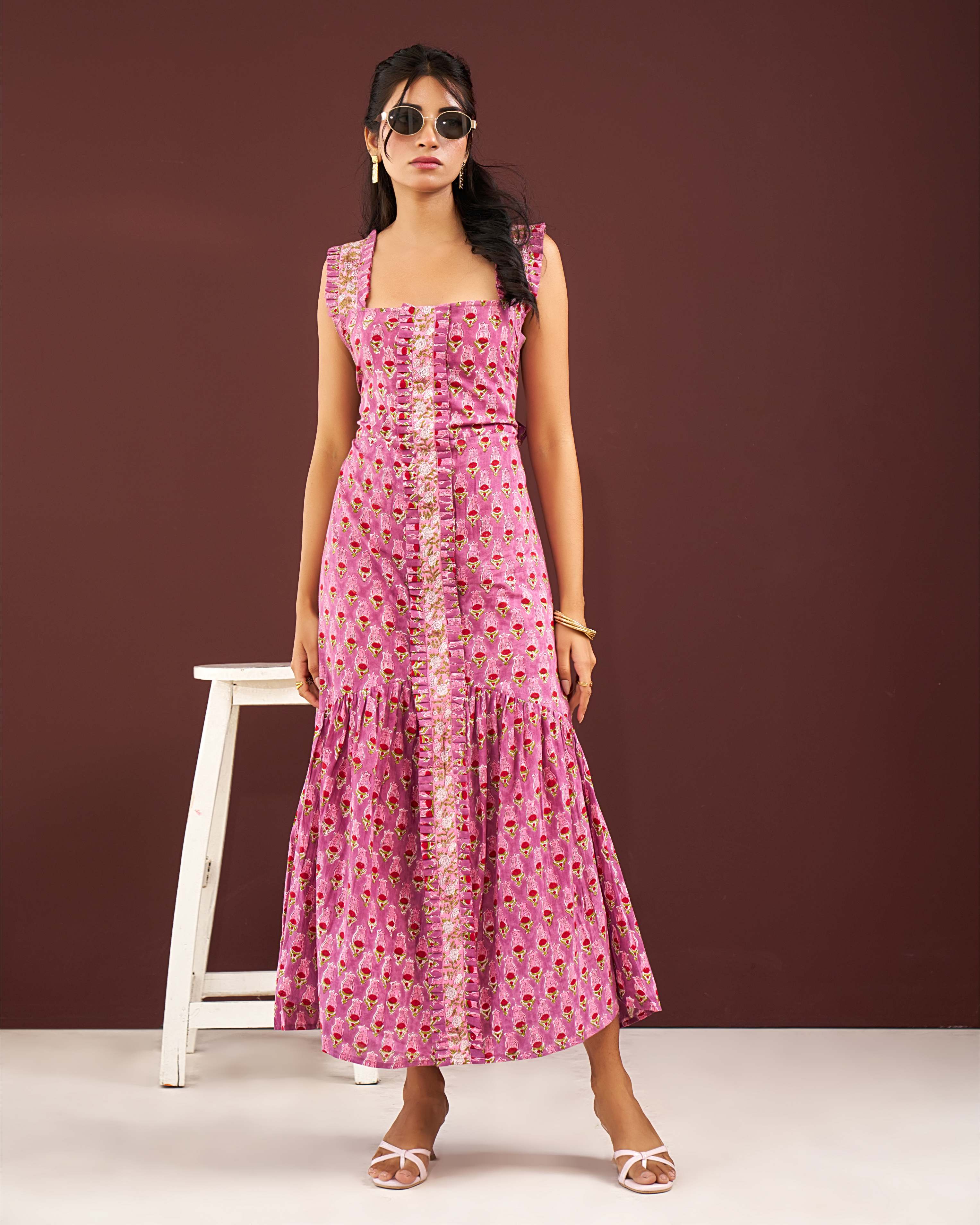 Mehbooba – Pink Handblock Maxi Dress