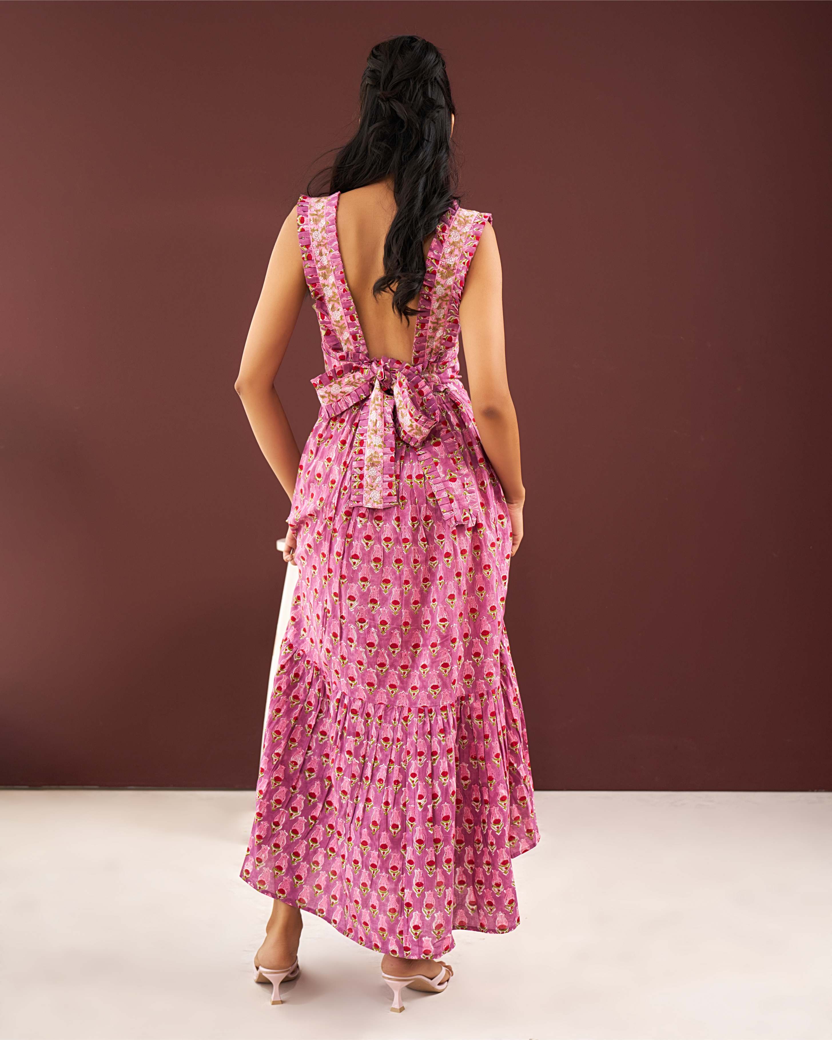 Mehbooba – Pink Handblock Maxi Dress