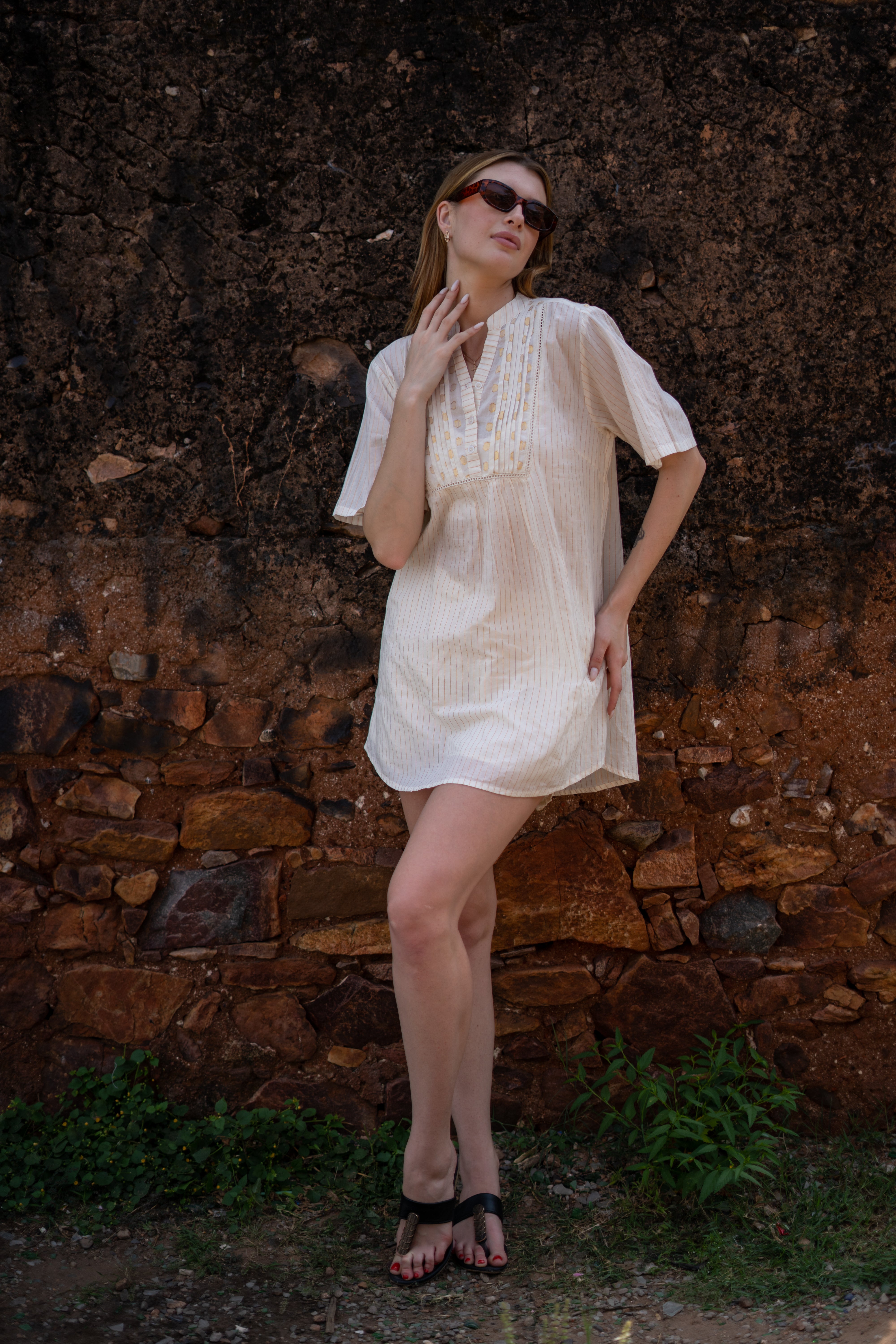 Boho Striped Tunic Dress with Embroidered Detailing