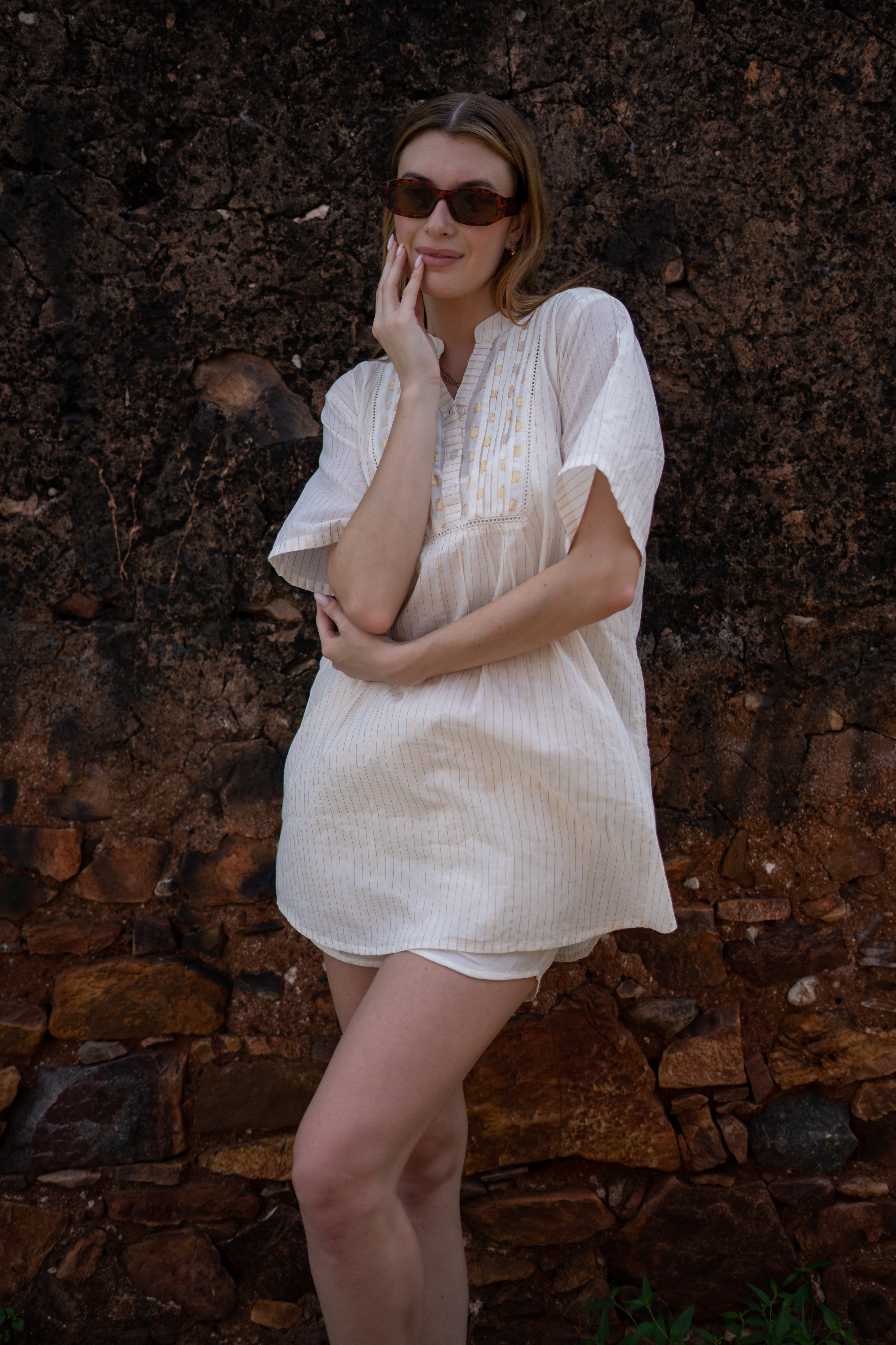 Boho Striped Tunic Dress with Embroidered Detailing