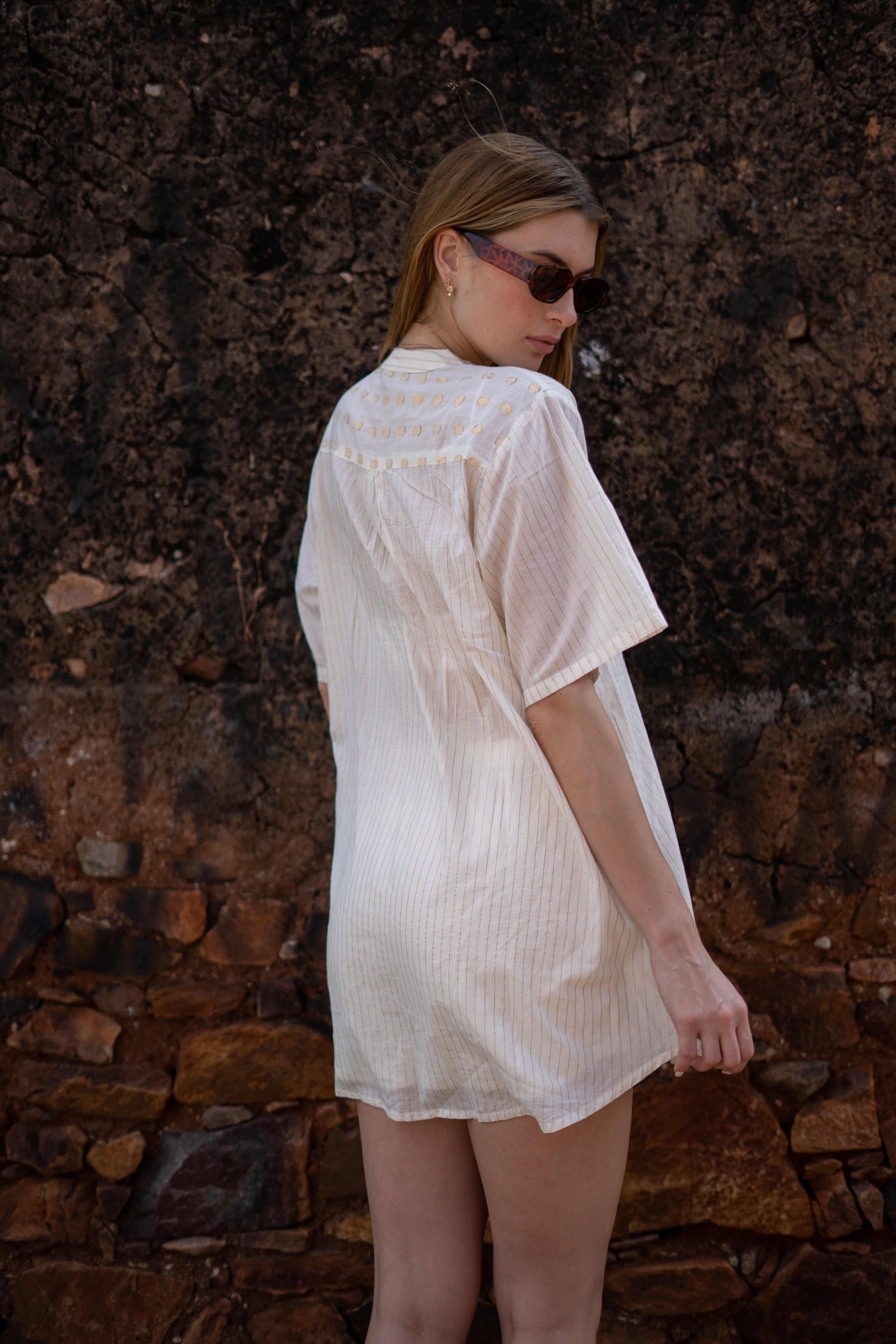 Boho Striped Tunic Dress with Embroidered Detailing