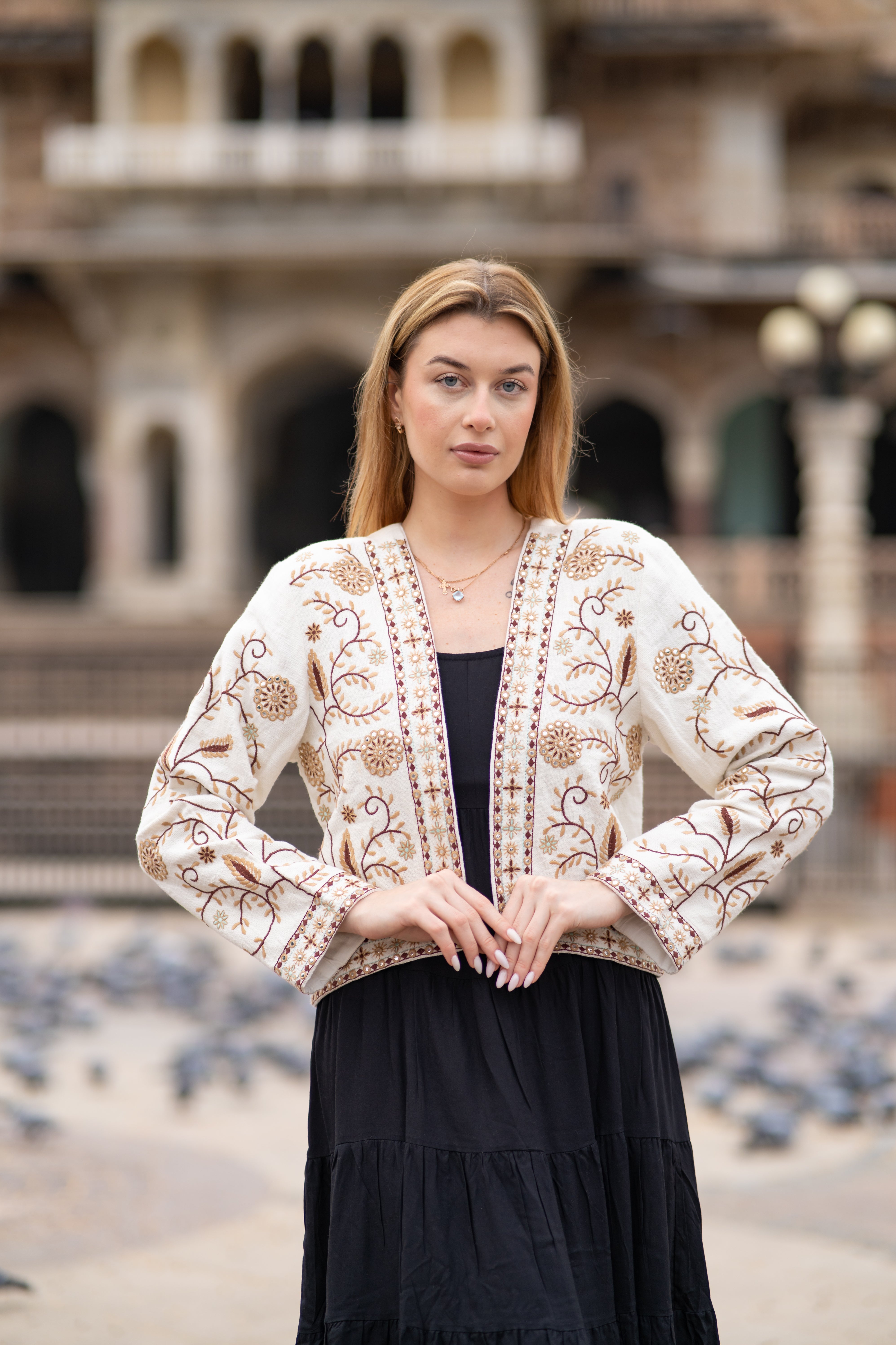 Boho Chic Handloom Jacket in Brown Embroidery Work