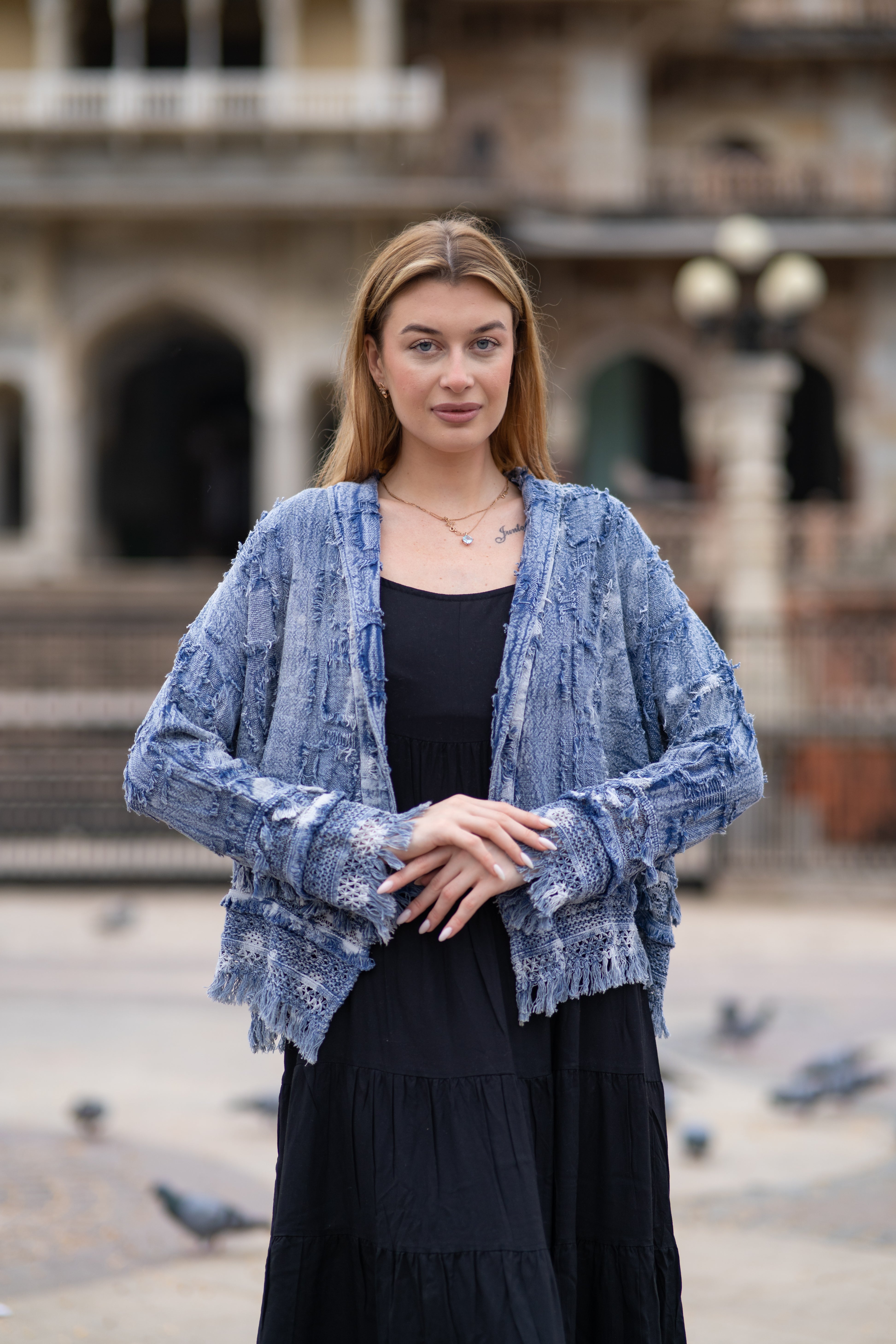 Blue Boho Chic Handloom Jacket