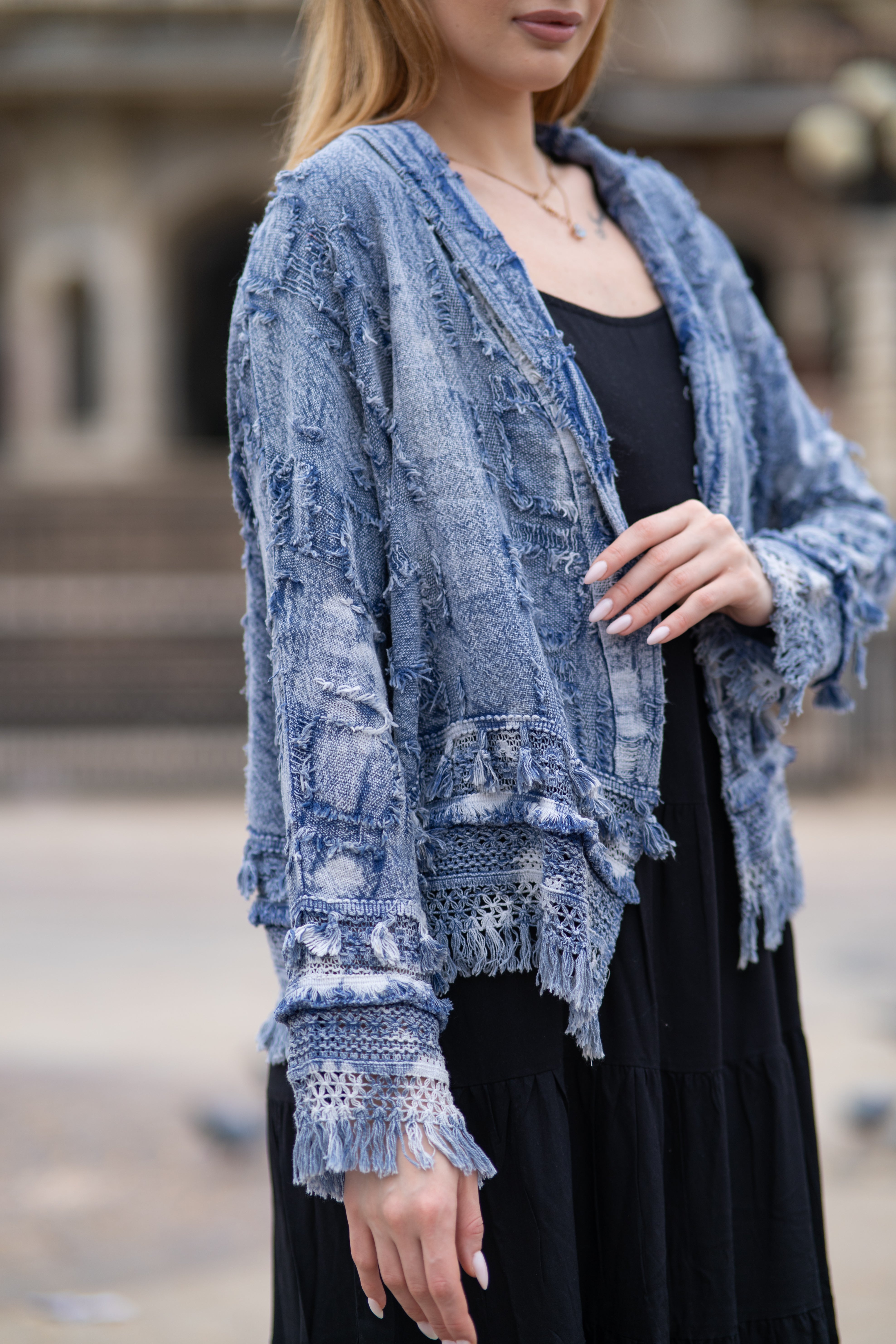 Blue Boho Chic Handloom Jacket