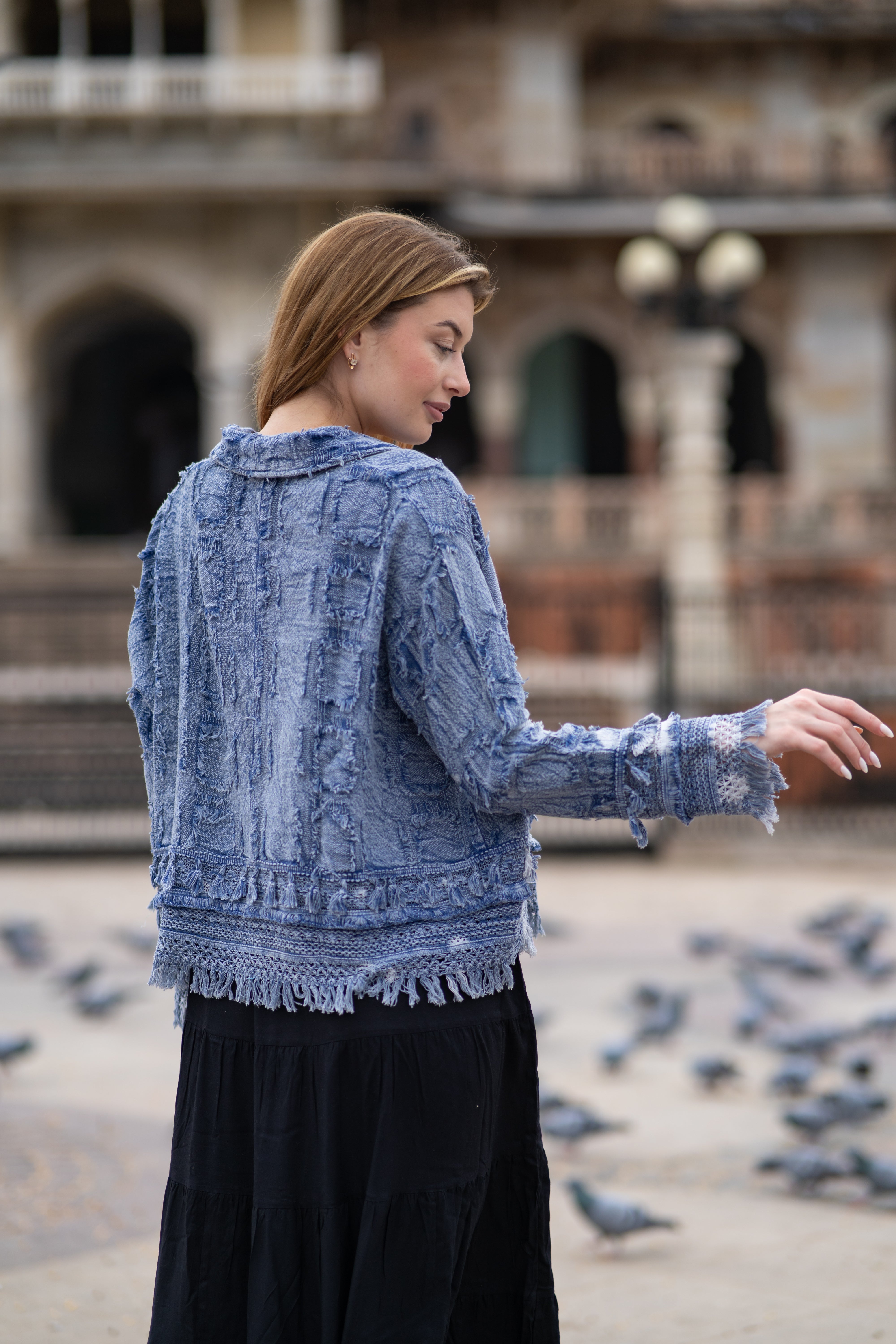 Blue Boho Chic Handloom Jacket