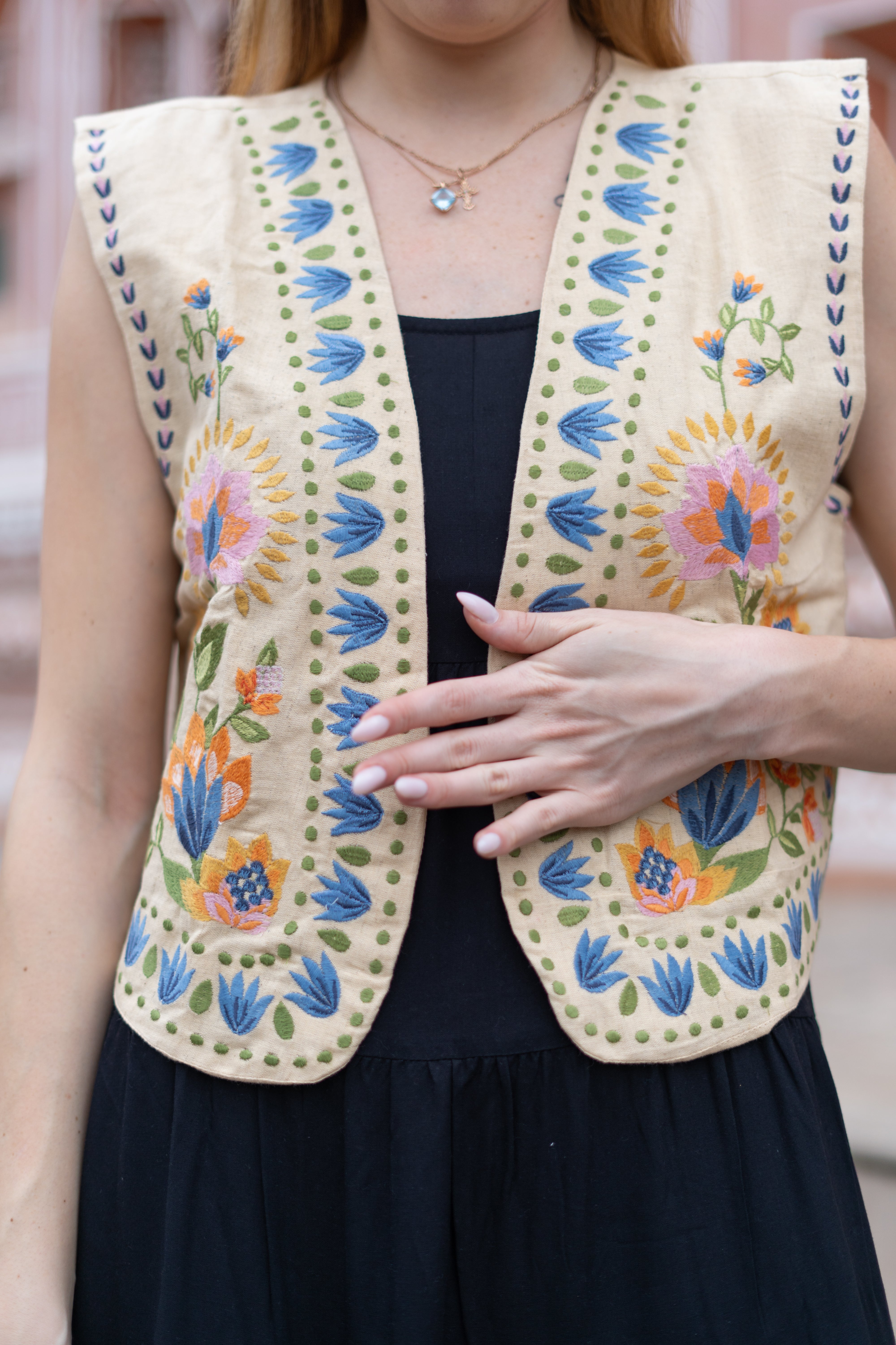 Bohemian Cream Floral Embroidery Vest