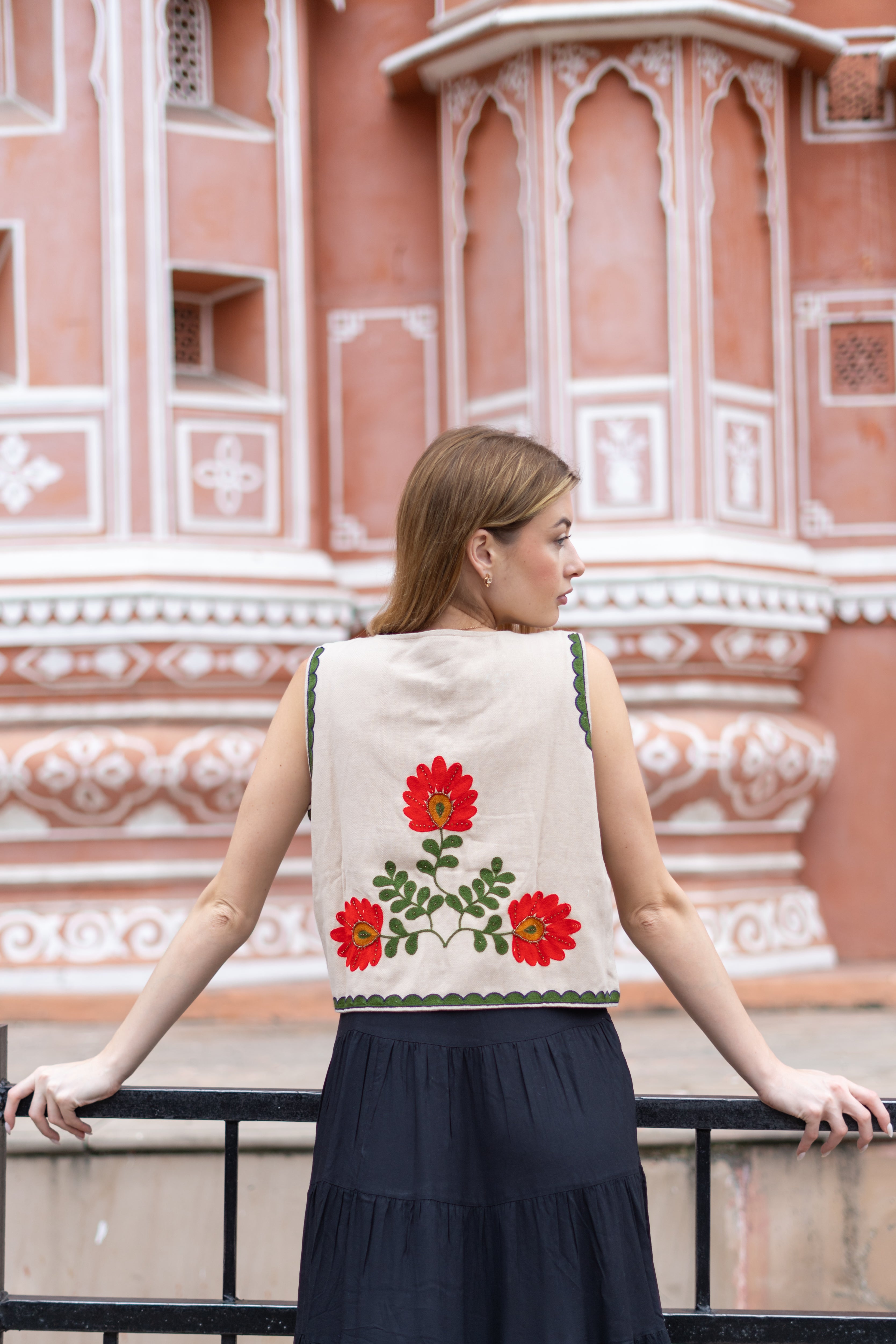 Hand-Embroidered Floral Vest – Vibrant Elegance