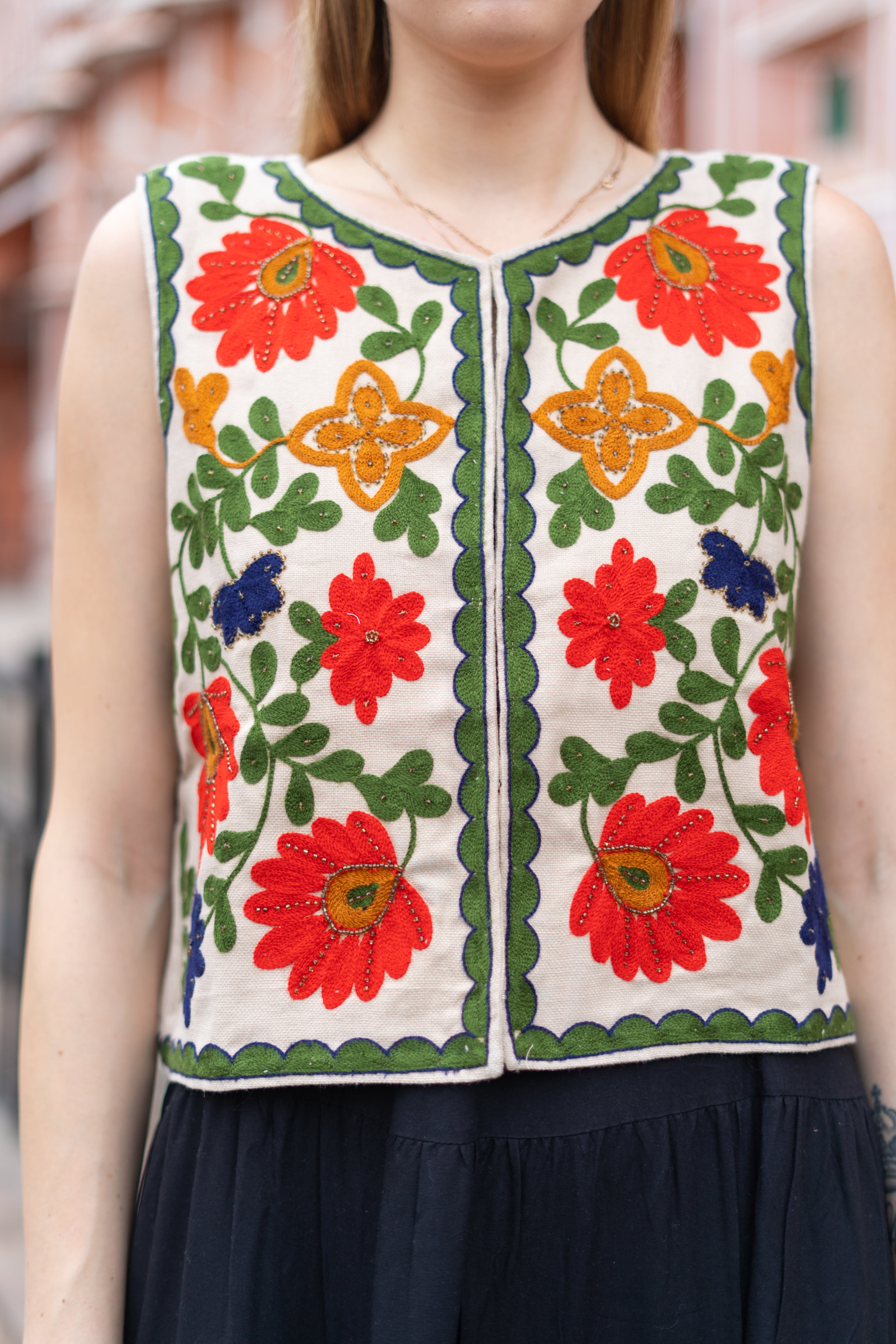 Hand-Embroidered Floral Vest – Vibrant Elegance