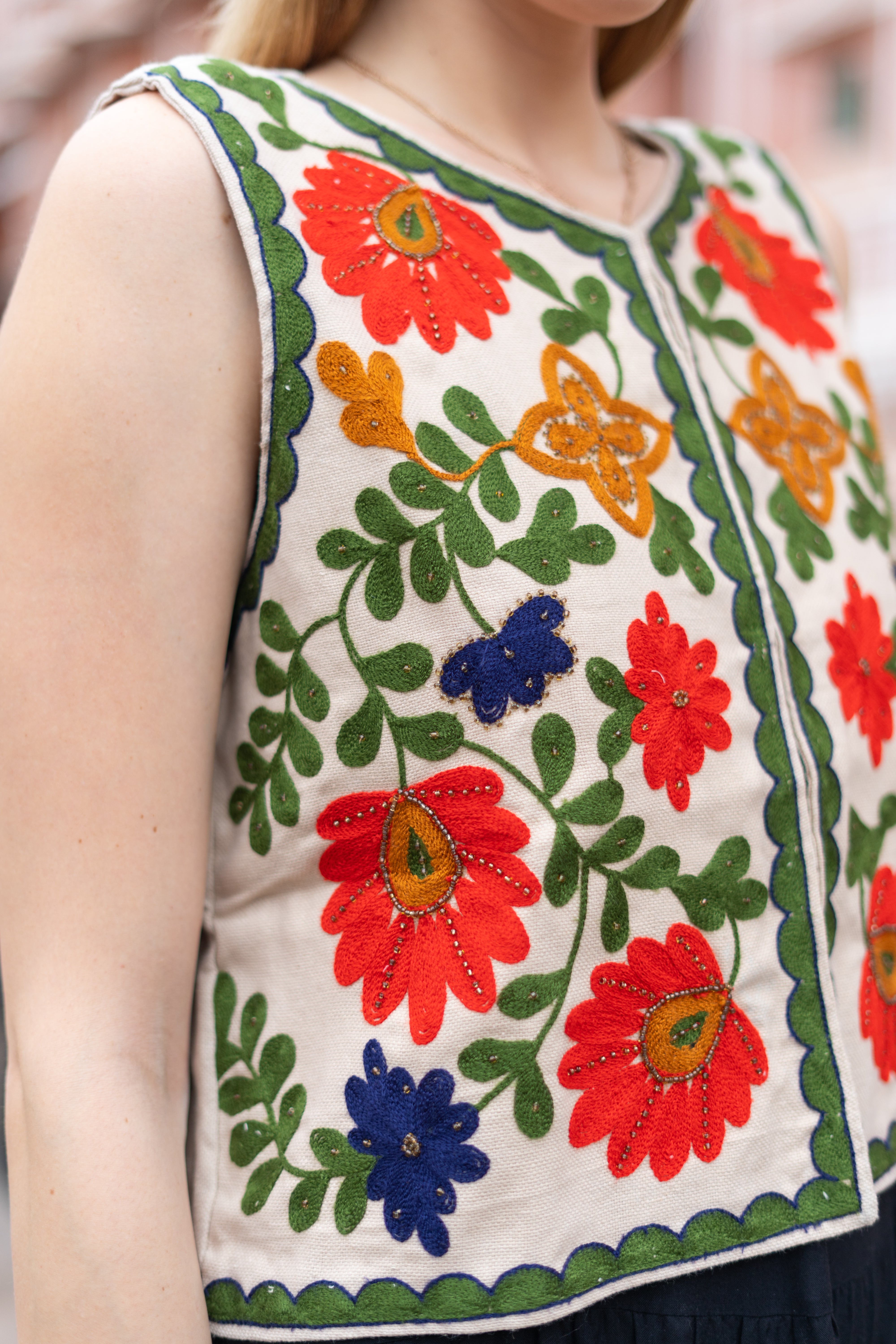 Hand-Embroidered Floral Vest – Vibrant Elegance