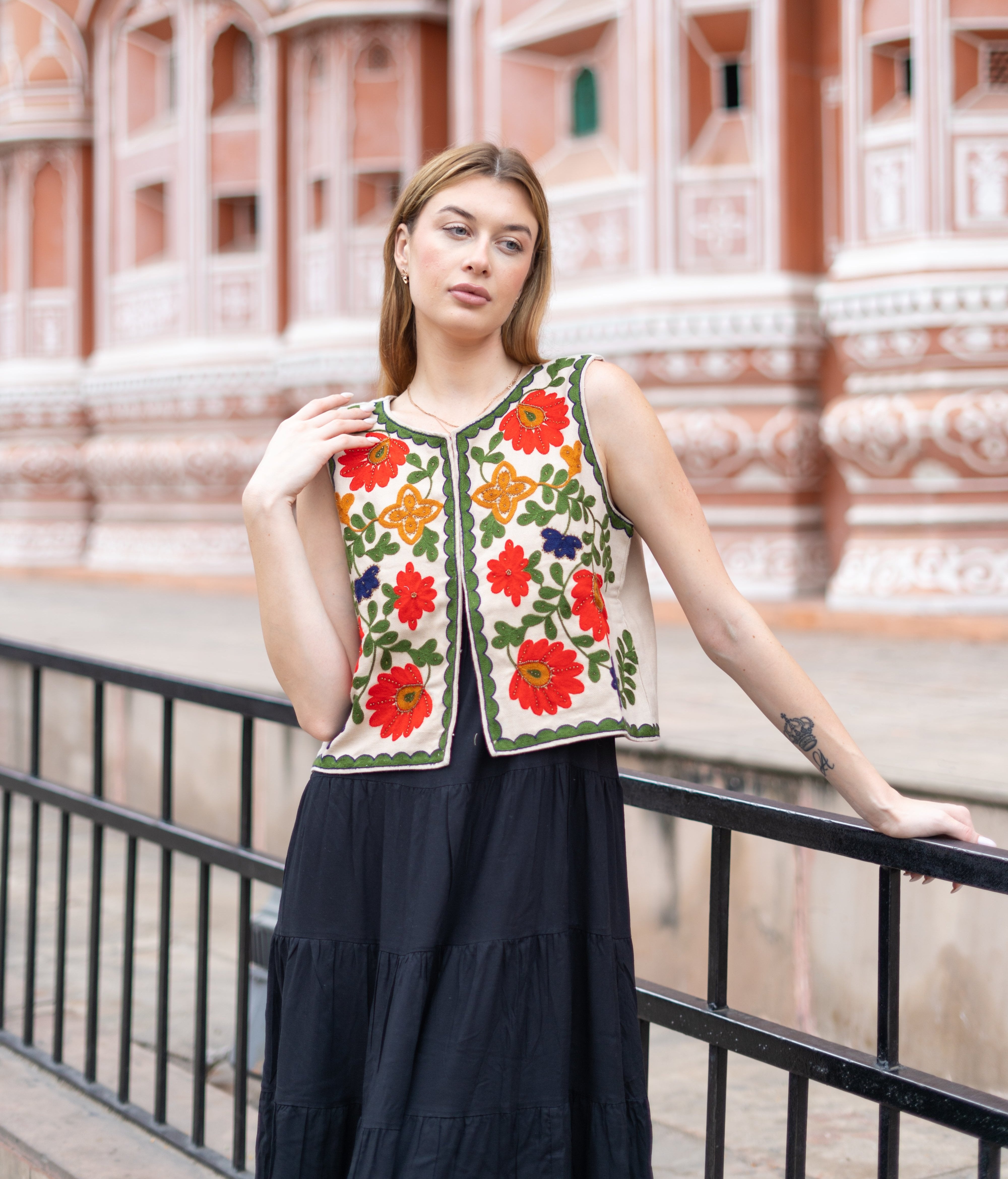 Hand-Embroidered Floral Vest – Vibrant Elegance