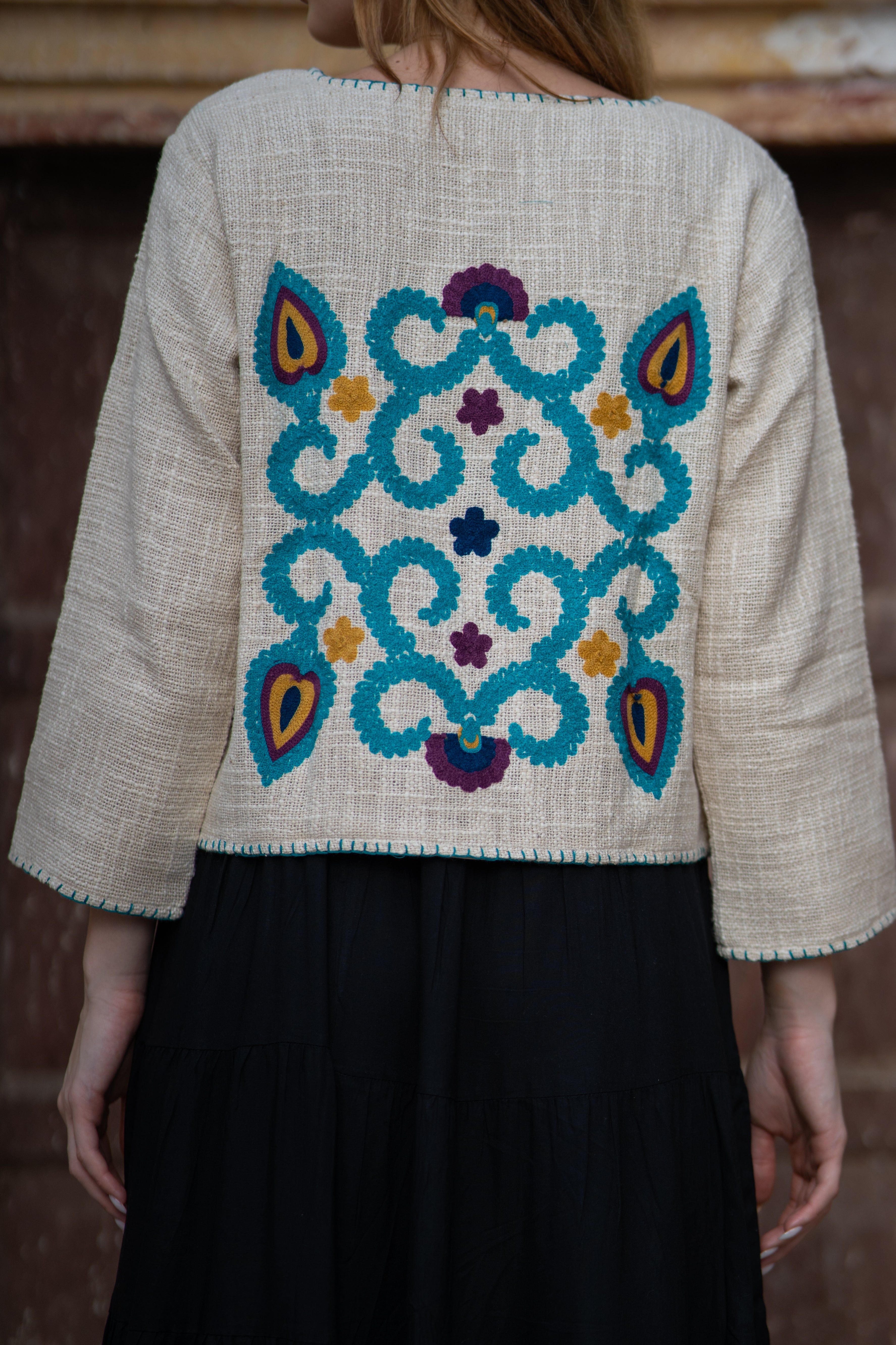 Boho Chic Handloom Cream Jacket