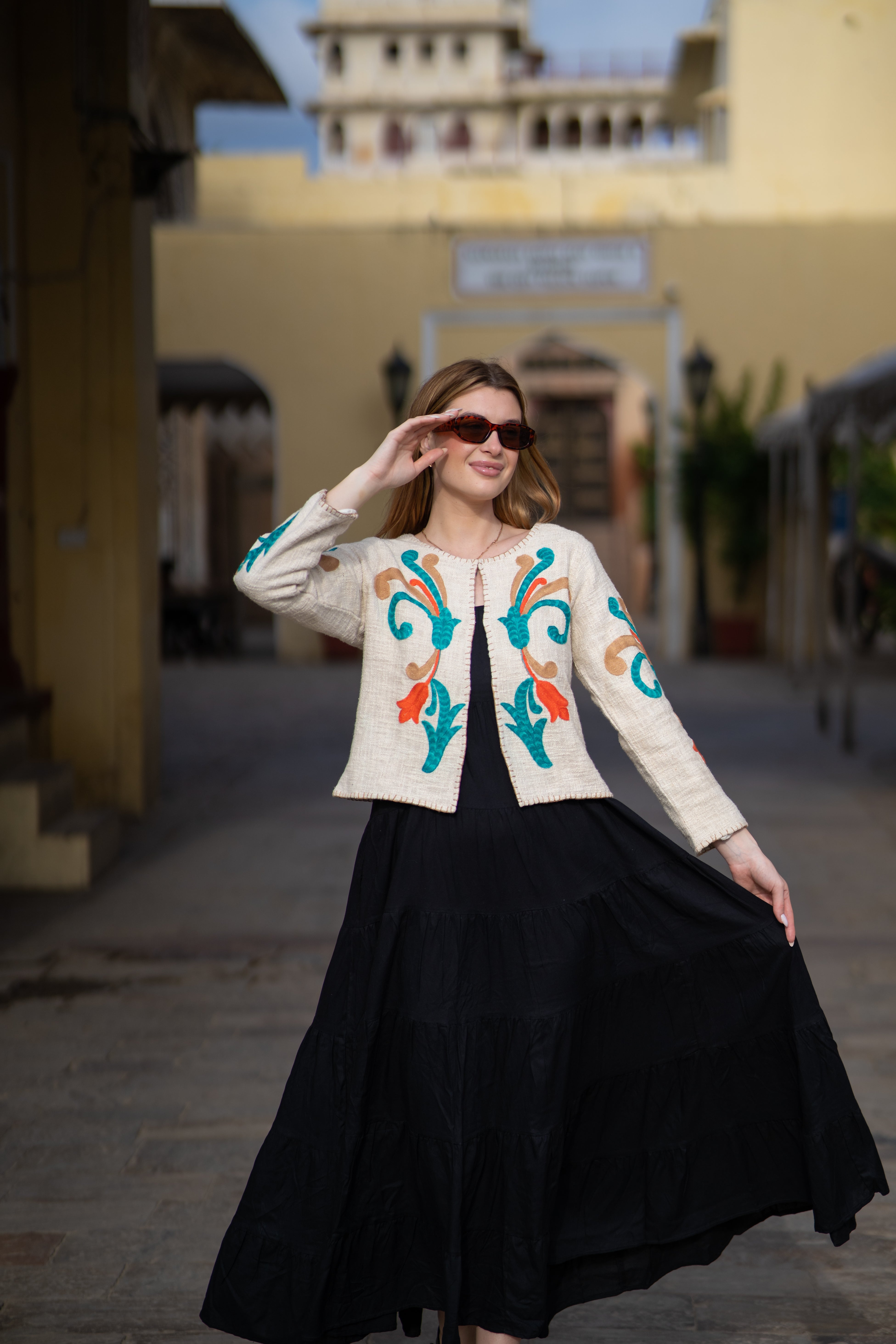 Ivory Boho Chic Handloom Jacket with Embroidery