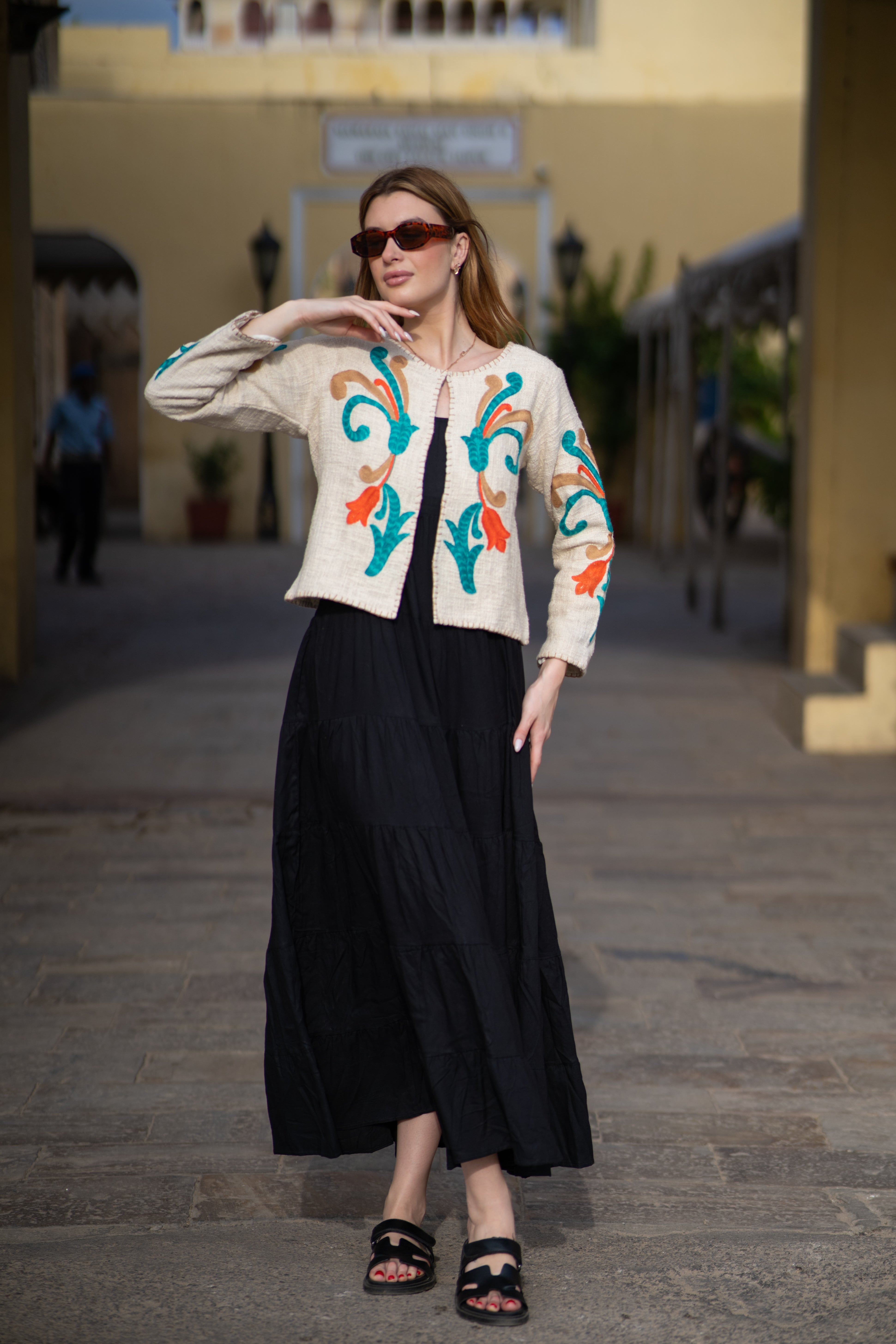 Ivory Boho Chic Handloom Jacket with Embroidery