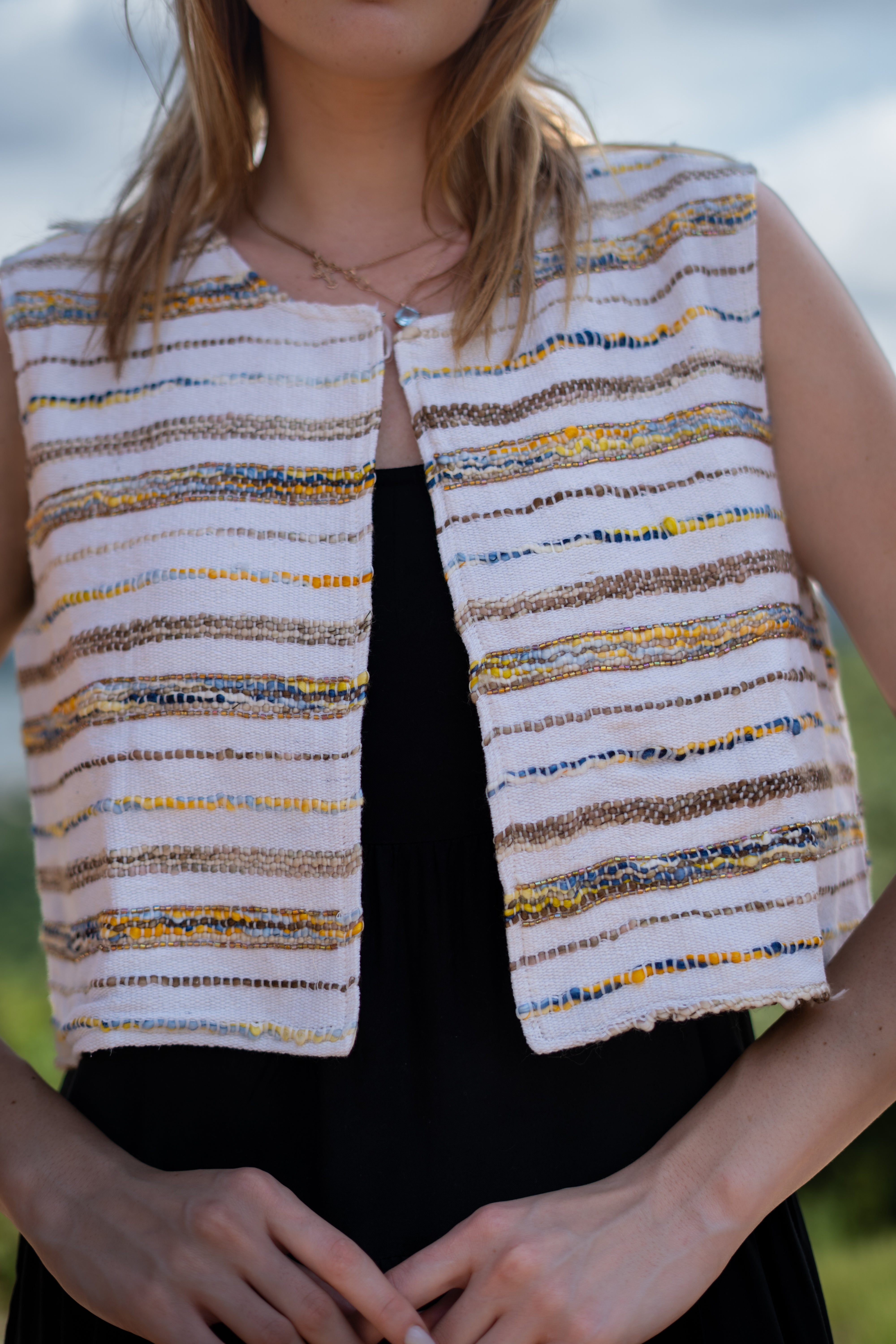 Striped Cream Textured Vest