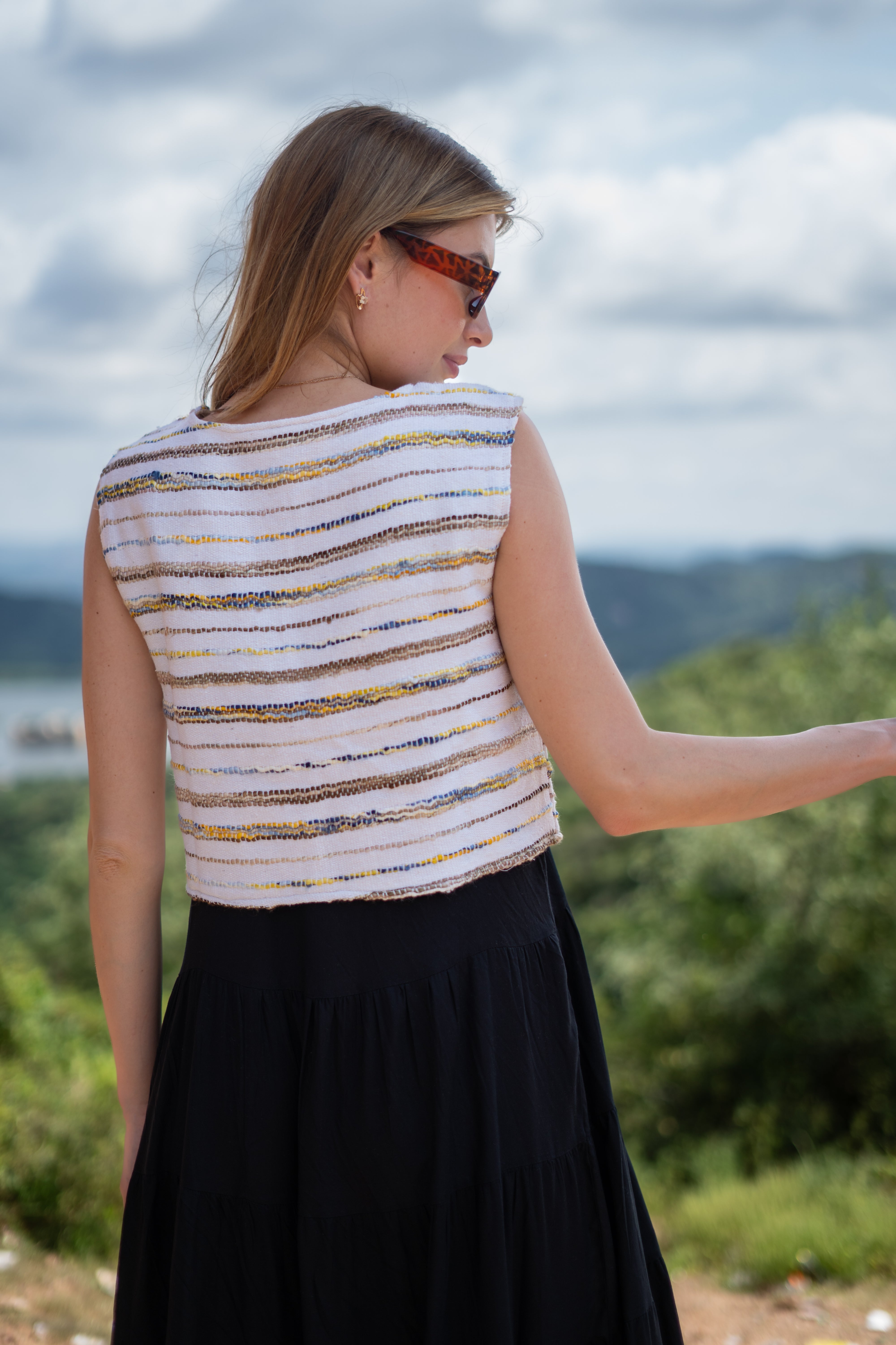 Striped Cream Textured Vest