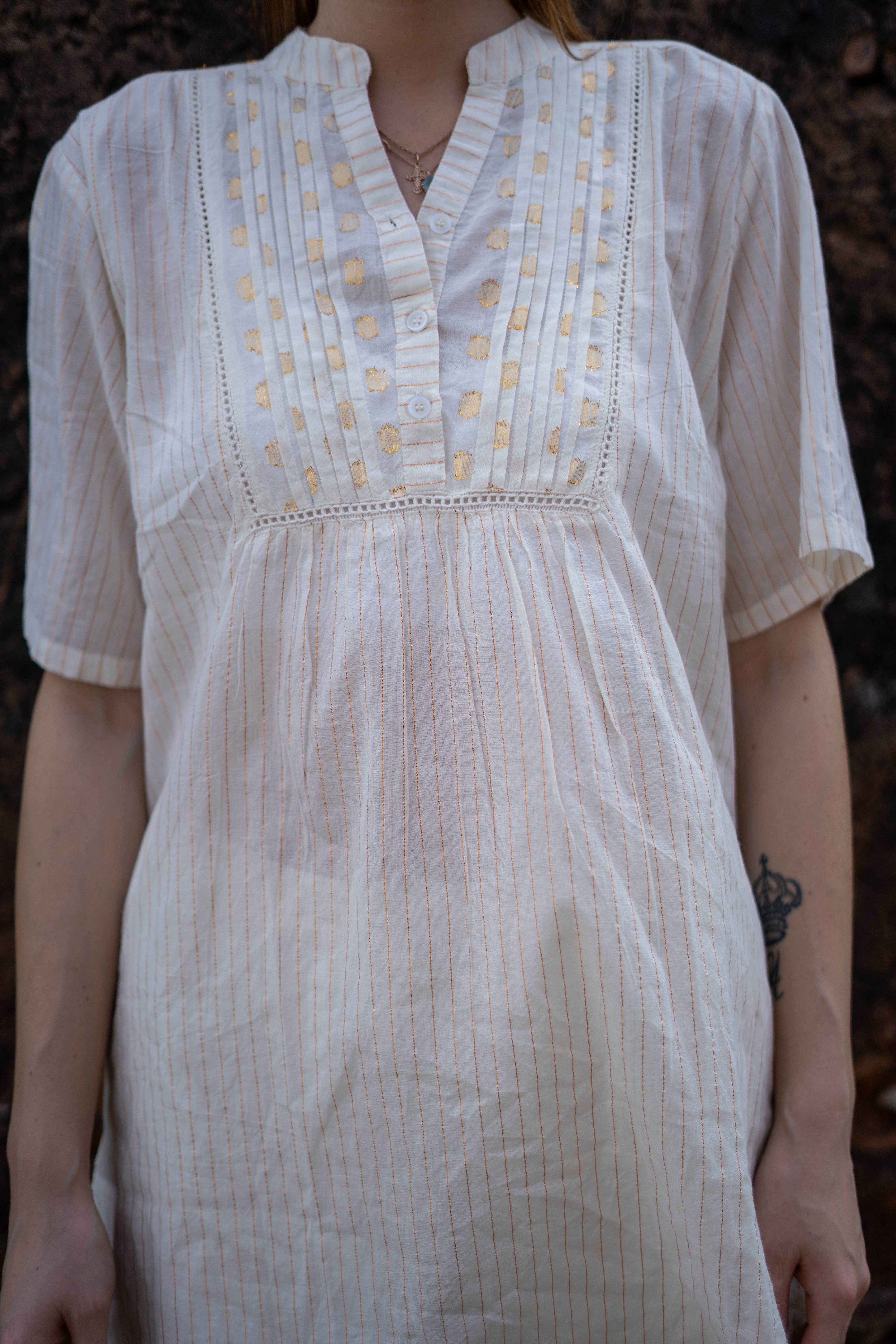 Boho Striped Tunic Dress with Embroidered Detailing