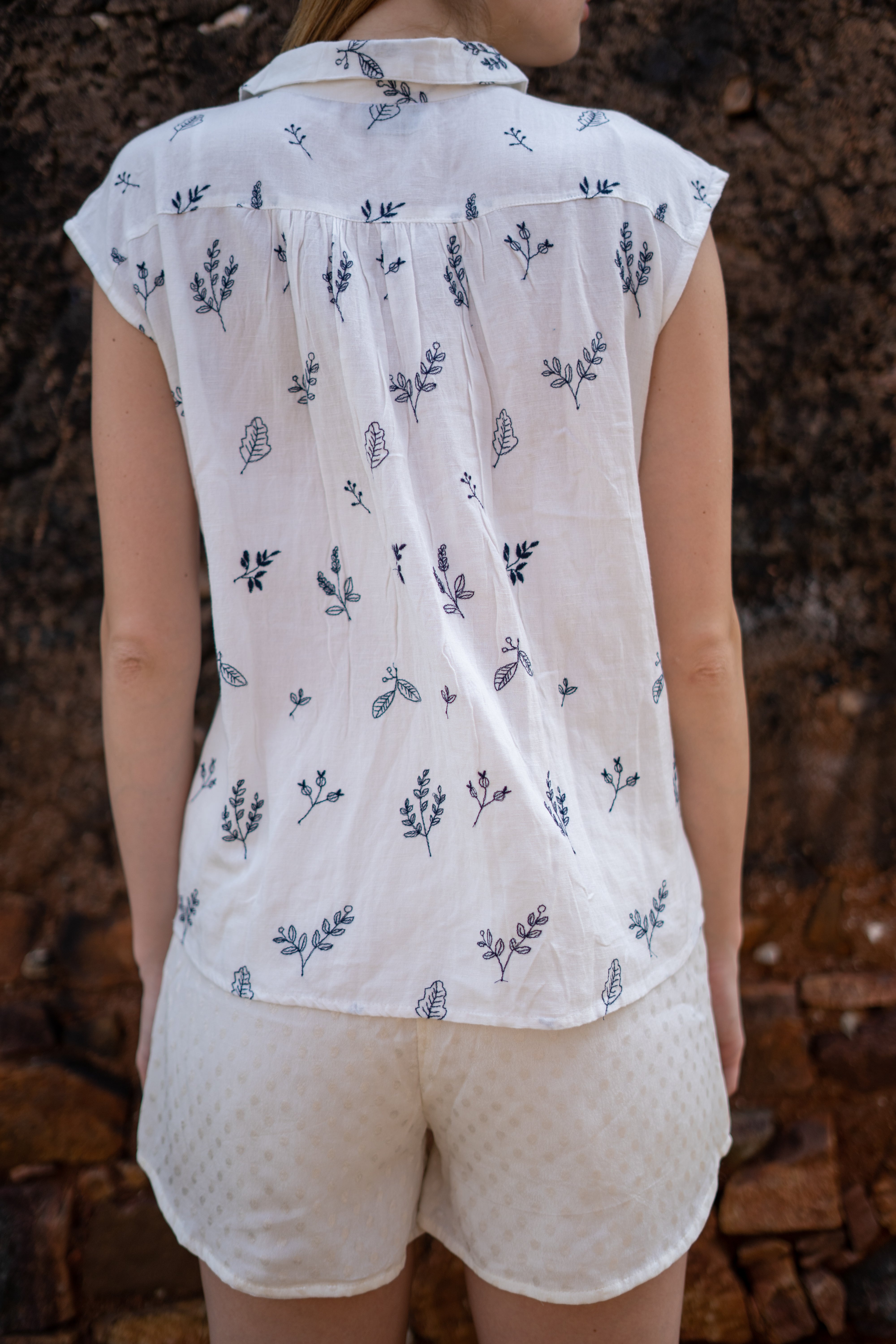 Stylish White Leaf Pattern Shirt