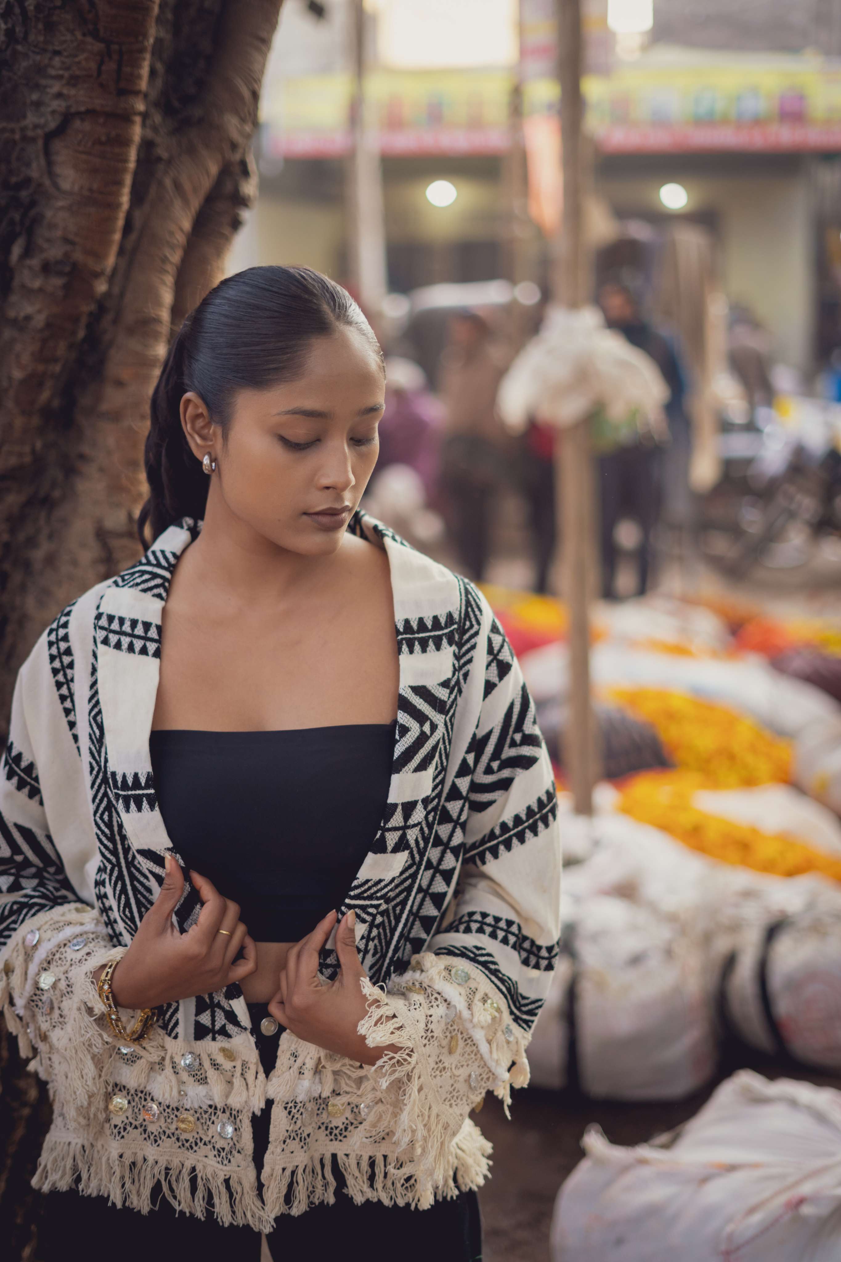 Black Boho Chic Handloom Jacket