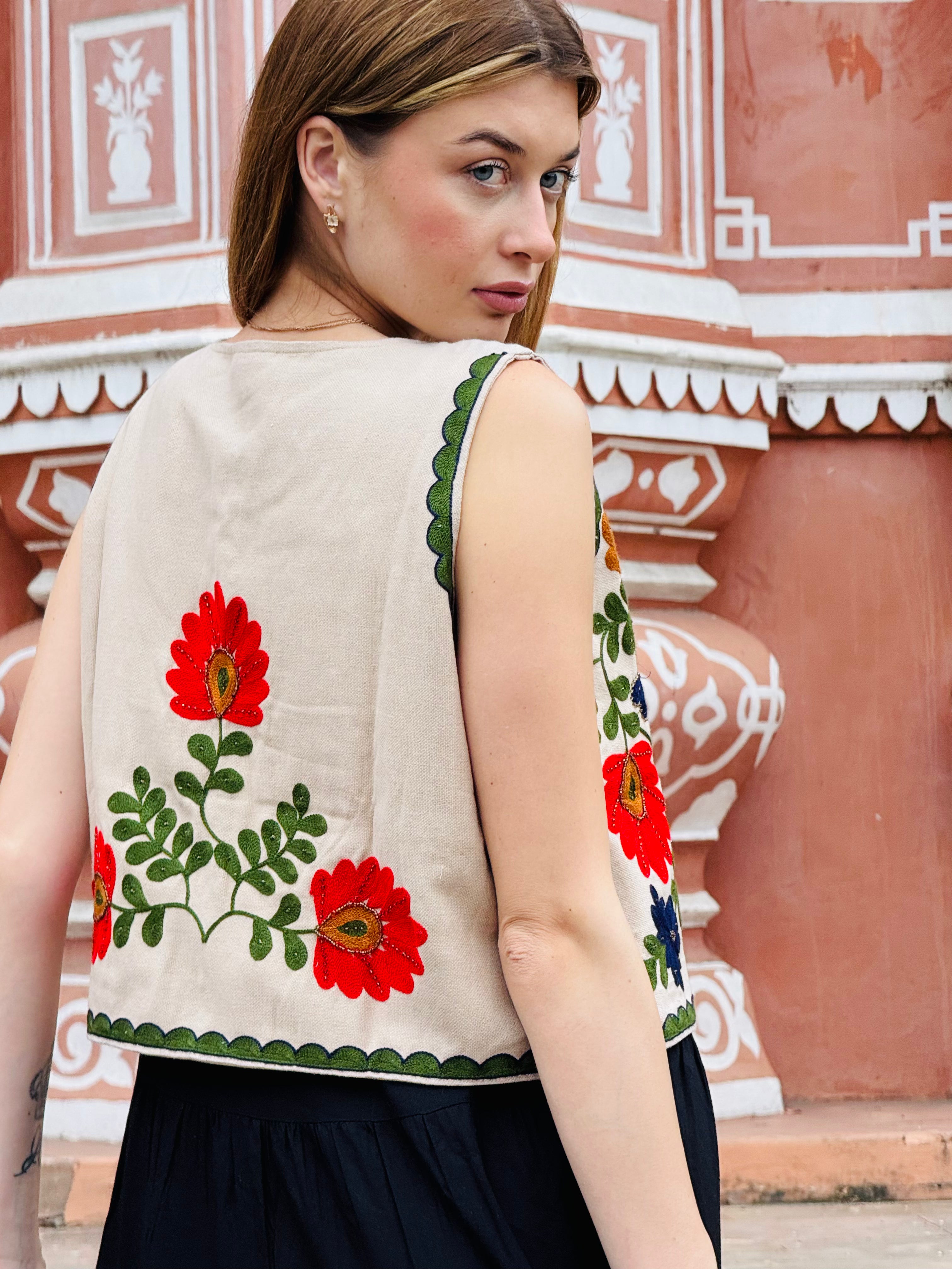 Hand-Embroidered Floral Vest – Vibrant Elegance