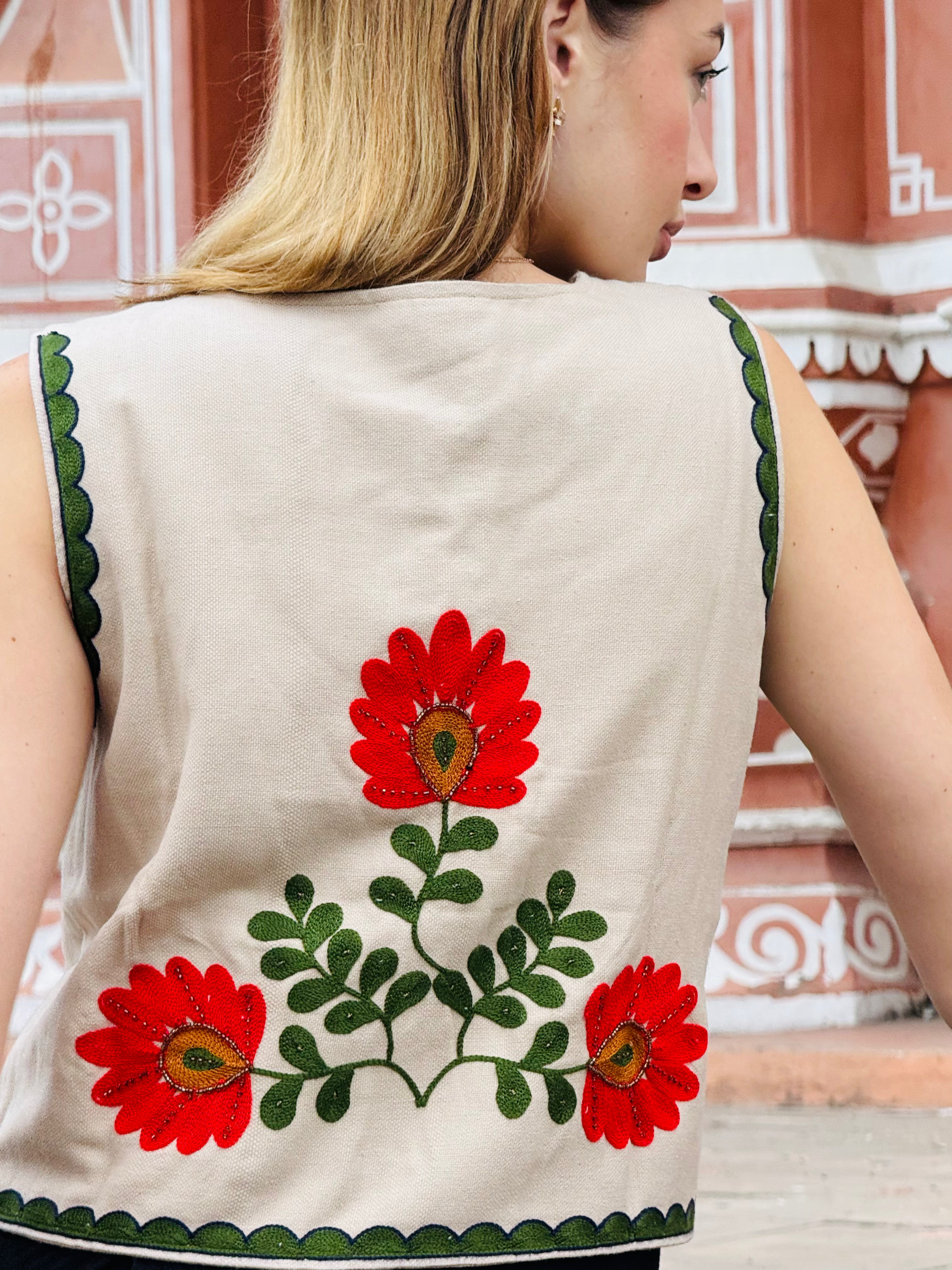 Hand-Embroidered Floral Vest – Vibrant Elegance